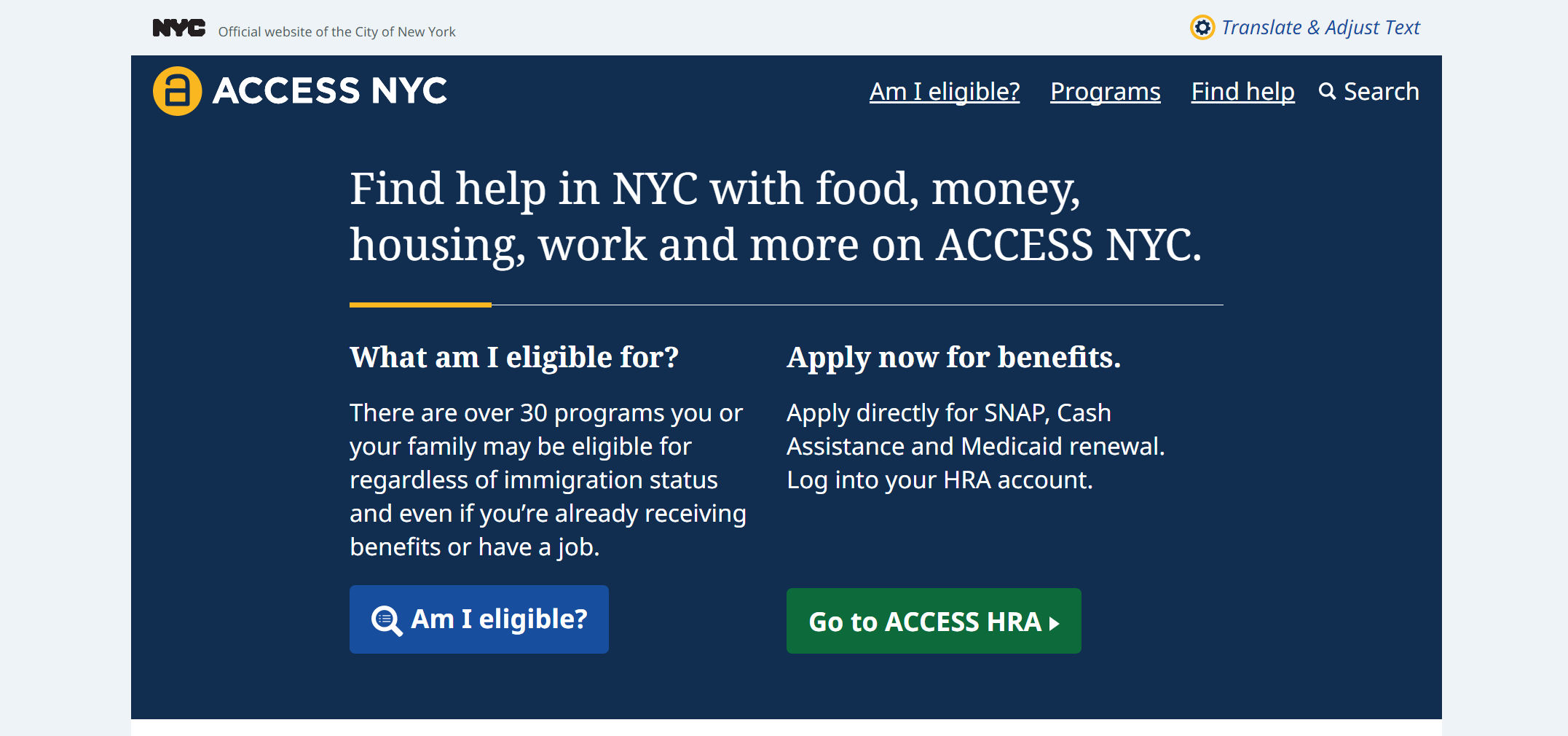 ACCESS NYC homepage